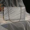 Silver Grey Textured Party Clutch with Chain Strap