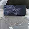 Navy Blue Floral Embellished Clutch Bag