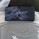 Navy Blue Floral Embellished Clutch Bag