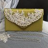 Olive Green Lace Embellished Envelope Clutch Bag