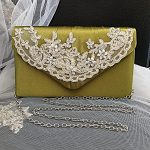 Olive Green Lace Embellished Envelope Clutch Bag