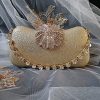 Gold Occasion Clutch with Rhinestone Floral Accent