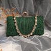 Forest Green Glitter Clutch Bag with Crystal Chain
